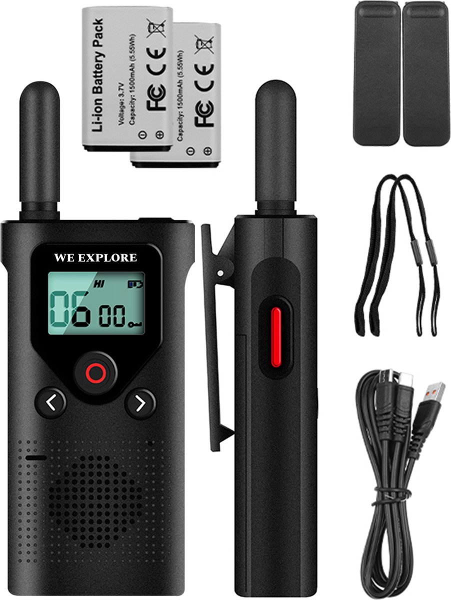 Everest-Premuim walkie talkie - Herlaadbaar - zwart - portofoon - inclusief usb-c oplaad kabel - Kest cadeau