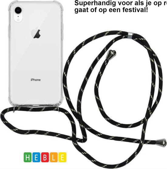 Étui de téléphone avec cordon adapté pour iPhone 7/8/SE 2020 - Zwart/ Or - Cordon téléphonique, Coque arrière, Collier, Transparent - de Heble®