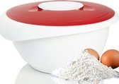 bakkom 3,5l - inclusief schenktuit - tweedelig deksel - BPA-vrije, antislip en vaatwasmachinebestendige mengkom (rood/wit)