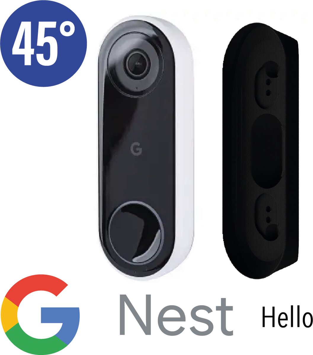 SmarThuis - Hoekbeugel geschikt voor Google Nest Hello - hoekbeugel van 45 graden - inclusief montage materiaal - sterk en milieubewust
