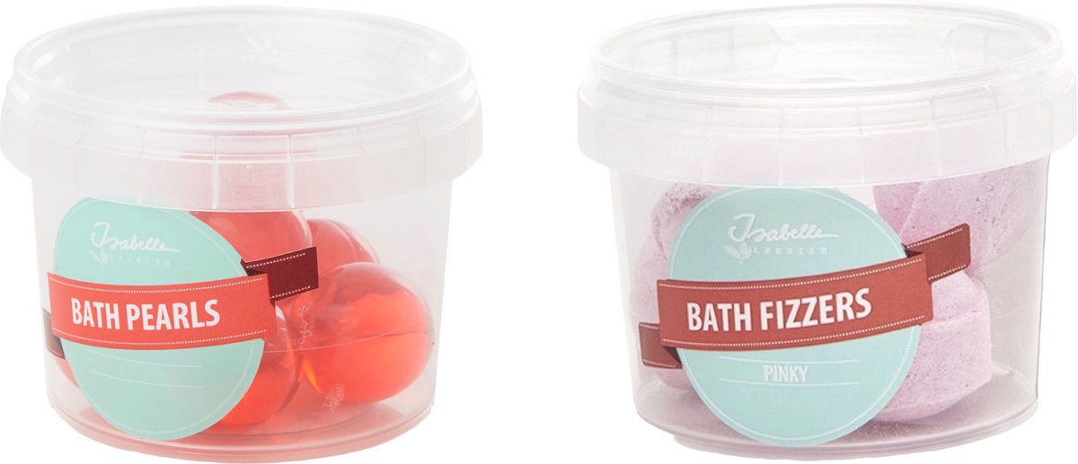 Isabelle Laurier Bath Pearls Passion Fruit 8x3,5g + Bath Fizzers Pinky 5x8g - 12 doosjes (6+6) in overdoos