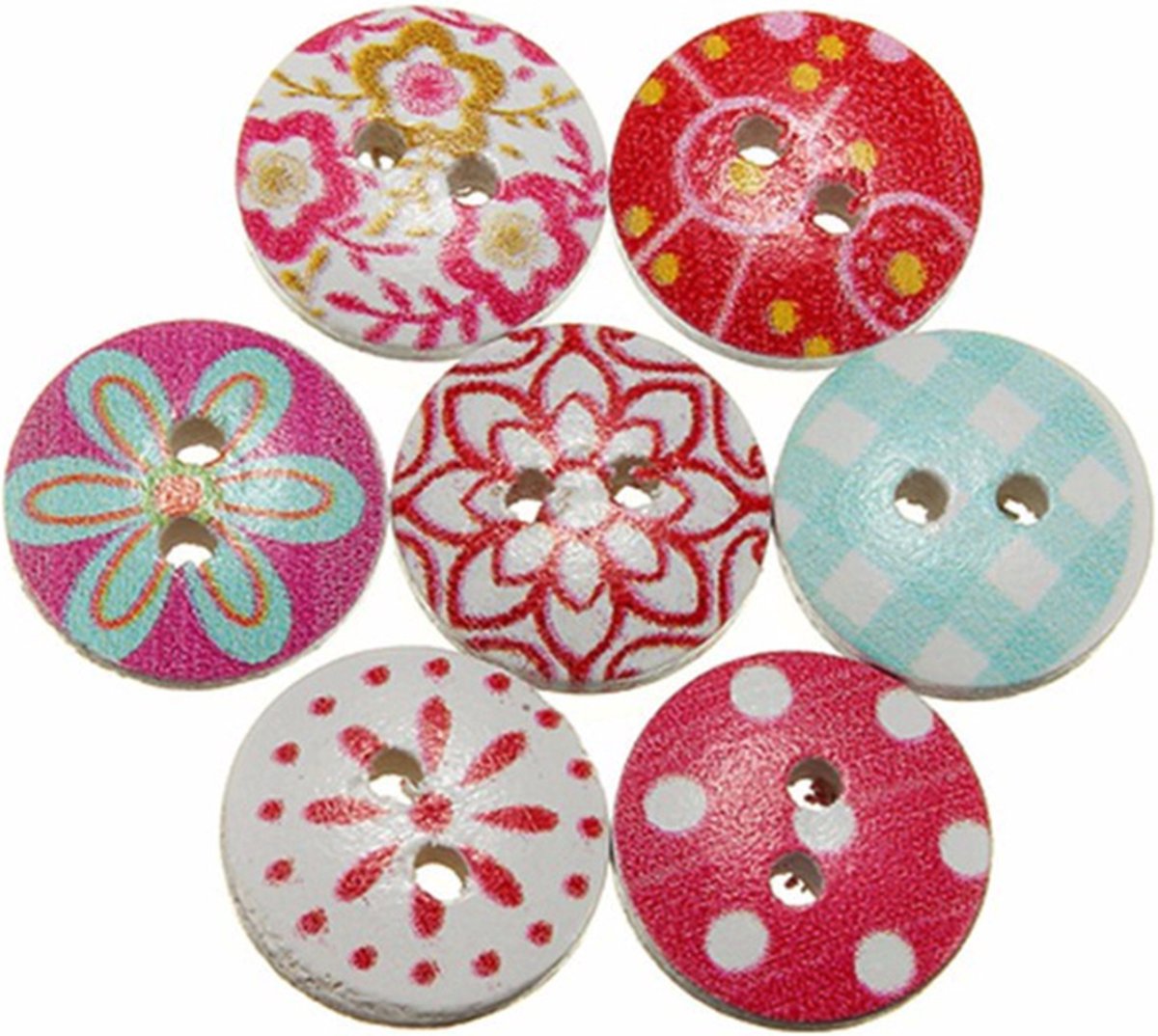 Hiden - Retro Houten knopen - Cartoon - Kleding - Tassen - Knopen voor Naaien - Hobby & Knutselen - Patronen - 20 knopen - Bloemen