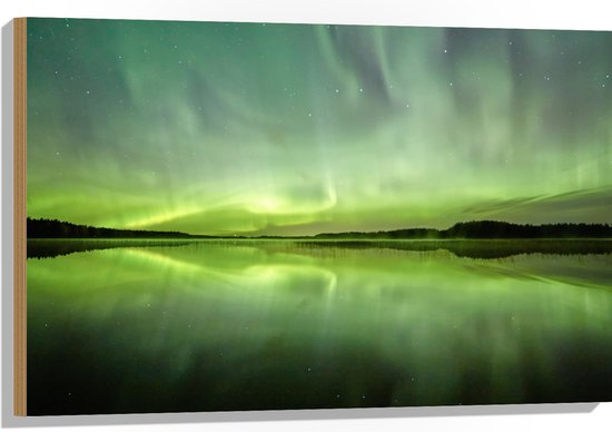 Hout - Fel Noorderlicht boven Meer - 90x60 cm - 9 mm dik - Foto op Hout (Met Ophangsysteem)