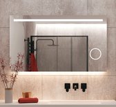 Miroir de salle de bain avec éclairage LED, chauffage, capteur, fonction de variation et miroir de maquillage 120x70 cm