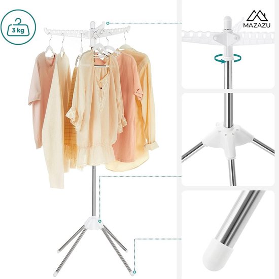 Droogrek met hoog hangende kleerhangers, opvouwbaar droogrek met 2 niveaus voor de