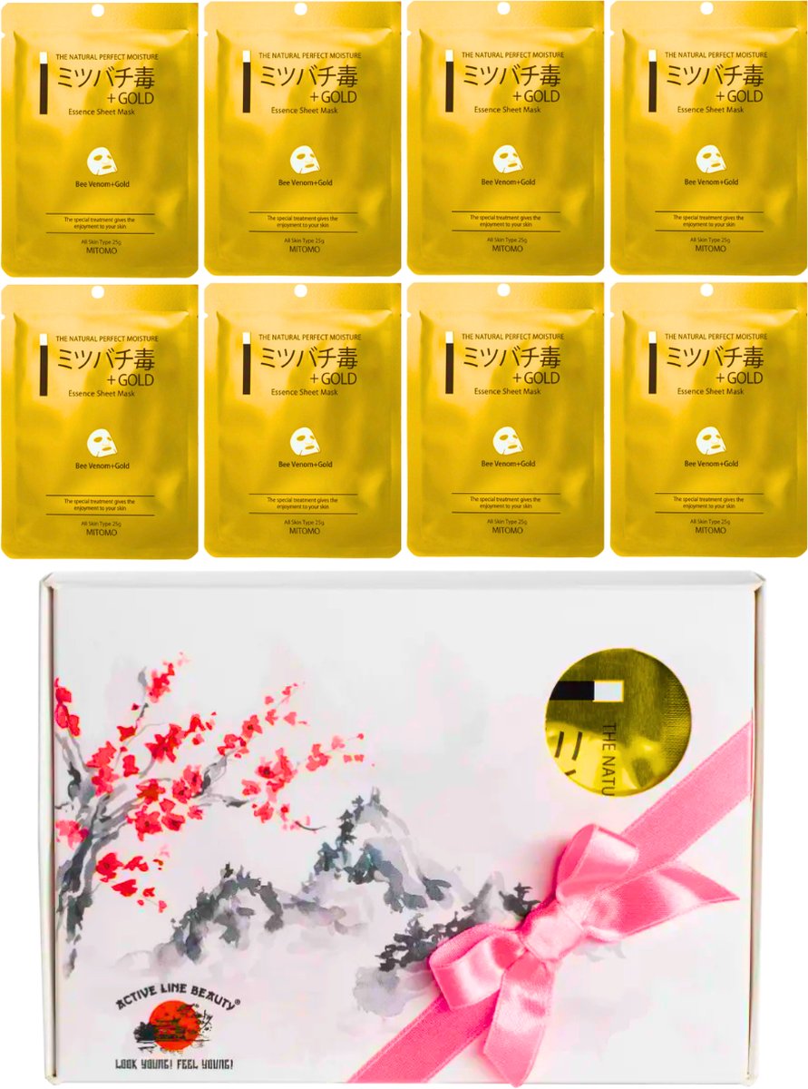 Mitomo Gold & Bee Venom Gezichtmaskers - Giftset Vrouw - 8 x 25g - Verjaardag Cadeau Vrouw - Geschenkset Vrouwen