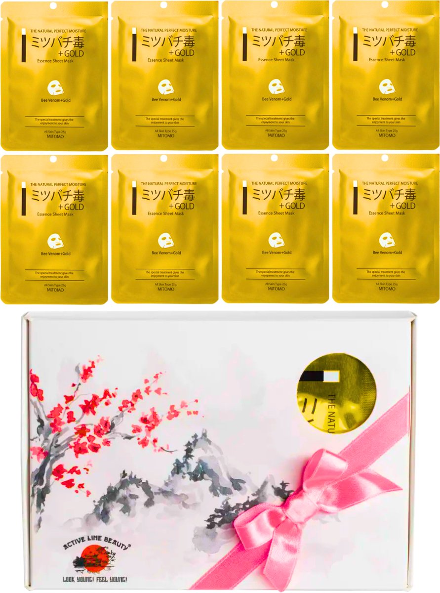 Goedkoopste Mitomo Gold & Bee Venom Gezichtmaskers - Giftset Vrouw - 8 x 25g - Verjaardag Cadeau Vrouw - Geschenkset Vrouwen