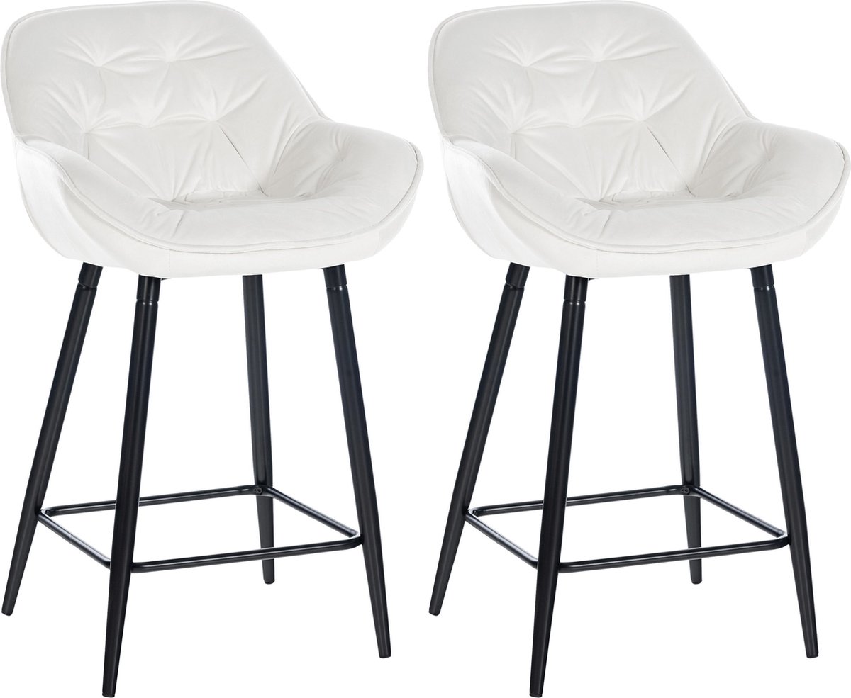 CLP Gibson 76 Set van 2 barkrukken - Met armleuning - Met rugleuning - Fluweel - Velvet - cremewit