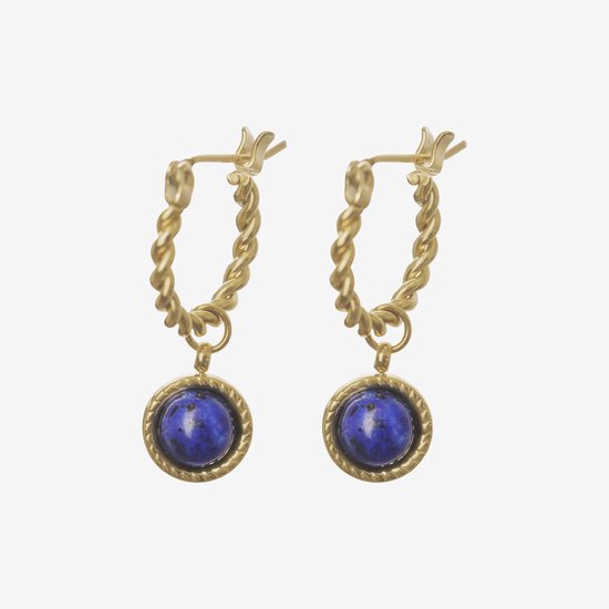 Essenza Twisted Hoop Dark Blue Stone Earrings Gold