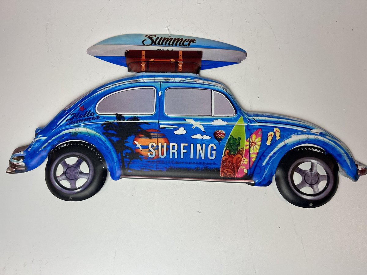 Metalen kever wandbord “Surfing”