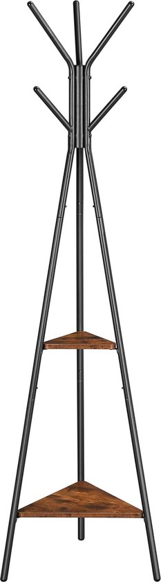 ACAZA Kapstok staand - Staande Kapstok - 3 legplanken - Hoogte 179cm - Zwart / Vintage Bruin