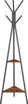 ACAZA Kapstok staand - Staande Kapstok - 3 legplanken - Hoogte 179cm - Zwart / Vintage Bruin
