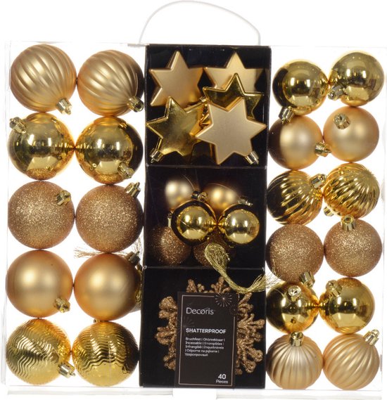 Boules de Noël et décorations de Noël Decoris - 40x - plastique - or - mix