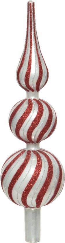 Decoris kerstboom piek swirl - rood/zilver - glas - 31 cm