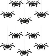 PartyDeco Halloween thema hangende spinnen - 10x - zwart - papier - 27 cm