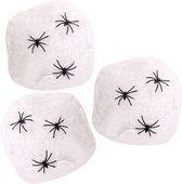 Horror spinnenweb met spinnen - 3x - wit - 20 gr - Halloween decoratie