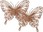 Decoris decoratie vlinders op clip - 2x - lichtroze - 13 cm