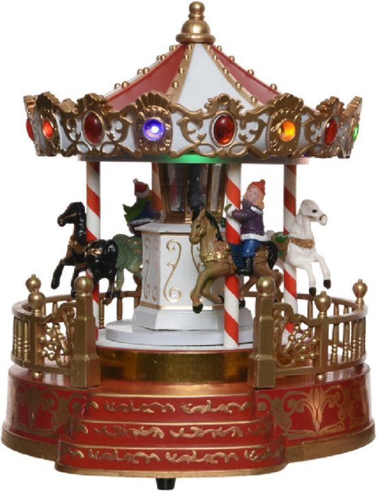 Lumineo kerstdorp draaimolen - draaiend - met licht en muziek - 21,5 cm - carrousel