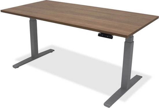 Zit sta bureau - hoog laag bureau - staan zit bureau - staand bureau – verstelbaar bureau – game bureau – 140 x 80 cm – aluminium onderstel – havanna bureaublad