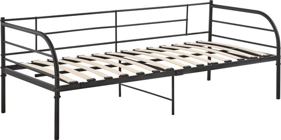 Slaapbank Dina - Eenpersoonsbed - 90x200 cm - Zwart - Staal - Modern design