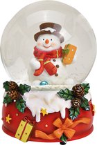 Viv! Christmas Kerst Sneeuwbol incl. Muziekdoos - Sneeuwpop met Cadeautjes - rood wit groen - 14 cm Kunststof / Rood