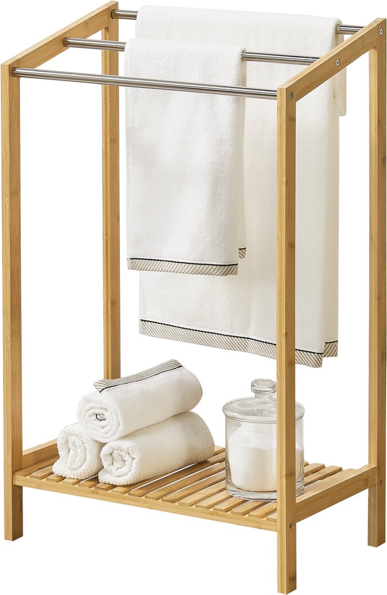 Bamboe Handdoekenrek Cara - Met Plank - Vrijstaand - 61x31x85 cm - RVS - Minimalistisch Design