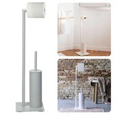 Cheqo® Butler WC - Brosse WC avec Support - Porte-Rouleau WC - Brosse WC avec Support - Porte-Rouleau - 21,5x20x71cm - Métal & Bois - Avec Porte-Rouleau WC & Porte-brosse de toilette