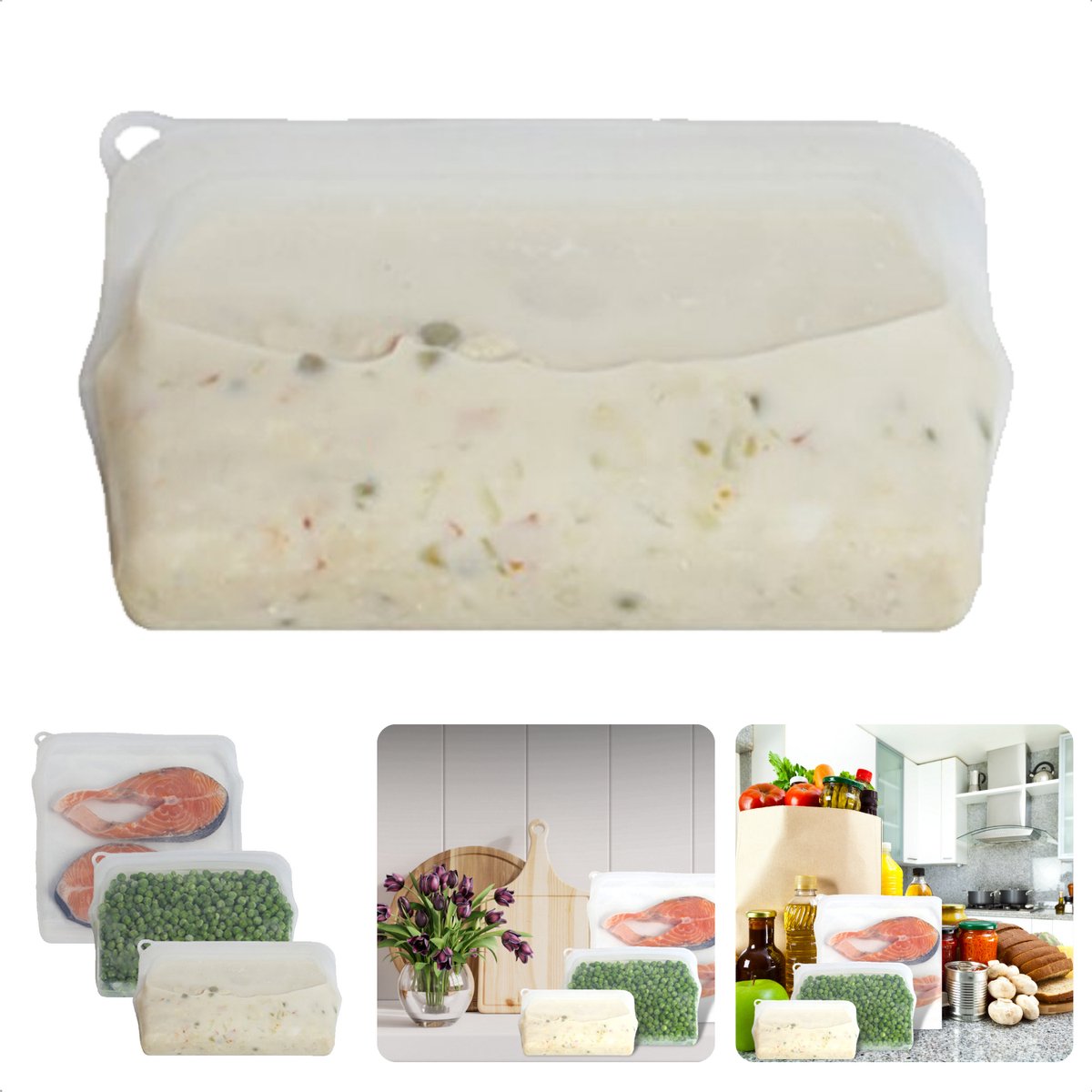 Siliconen Vershoudzak - Diepvrieszak - Boterhamzakje Herbruikbaar - 330ml - 100% Platinum Siliconen - Vaatwasserbestendig - Temperatuurbestendig - BPA-Vrij - 18.5x3.2x12cm - Oven, Magnetron, Vriezer - Ook voor Sieraden, Make-up