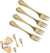 Cheqo® Gouden Gebaksvorkjes - Dessertvorken Goud - Goud Bestek - Taartvorkjes - Kleine Vorkjes - Cocktailvorken - 4 Stuks - Goud