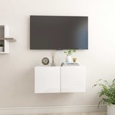 The Living Store Meuble de télévision suspendu - Meuble Hi-Fi - 60 x 30 x 30 cm - Blanc brillant - Bois traité