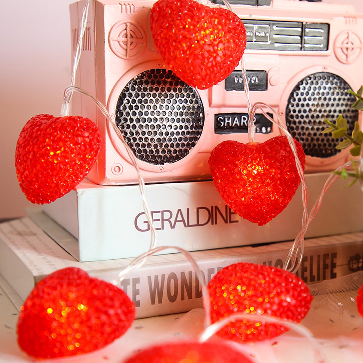 Guirlande lumineuse à piles coeur rose ou rouge