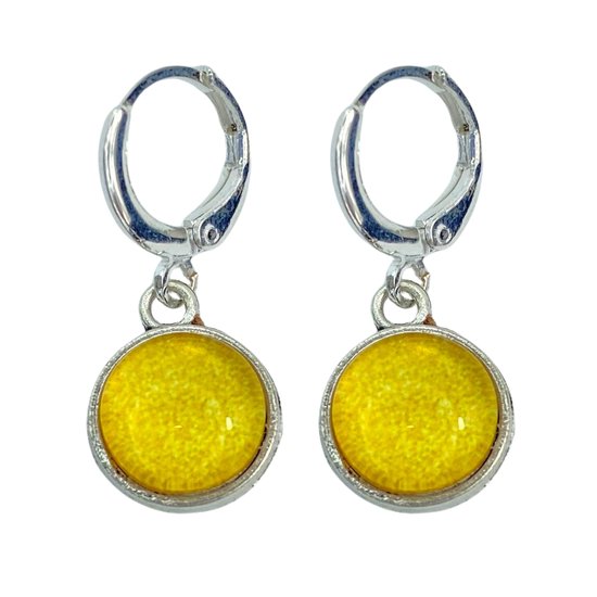 Oorbellen-Zilver- oorhanger - geel - steentje lang- Charme Bijoux