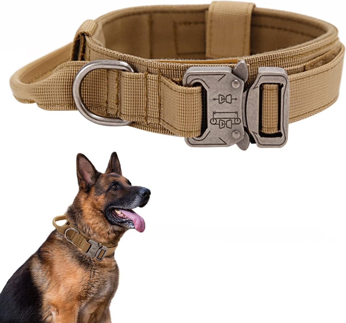 Collier Tactique pour chien Militaire en nylon Réglable avec poignée M L XL