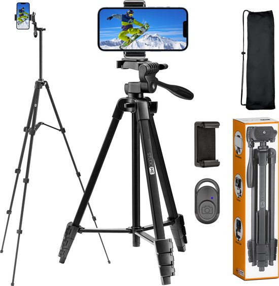 Studio ME - 136 cm Telefoon Statief - Selfie stick - Standaard - Bluetooth Afstandsbediening - Telefoonhouder - Tripod Smartphone - Camera