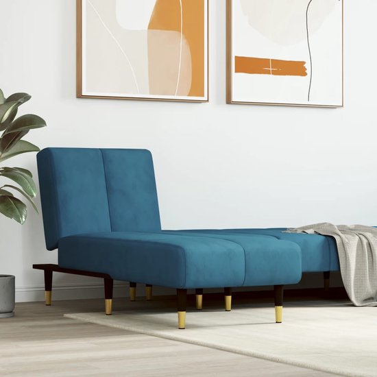 The Living Store Verstelbare Chaise Longue - Fluweel - Blauw - 55x140x70 cm - Comfortabele zitervaring
