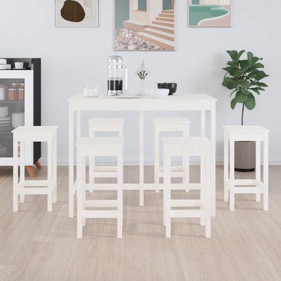 Foto: The living store bartafel massief grenenhout 140x80x110 cm met 6 barstoelen