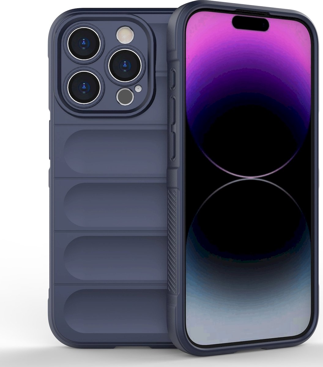 Mobigear Hoesje geschikt voor Apple iPhone 15 Pro Telefoonhoesje Flexibel TPU | Mobigear Bumpy Backcover | iPhone 15 Pro Case | Back Cover - Donkerblauw