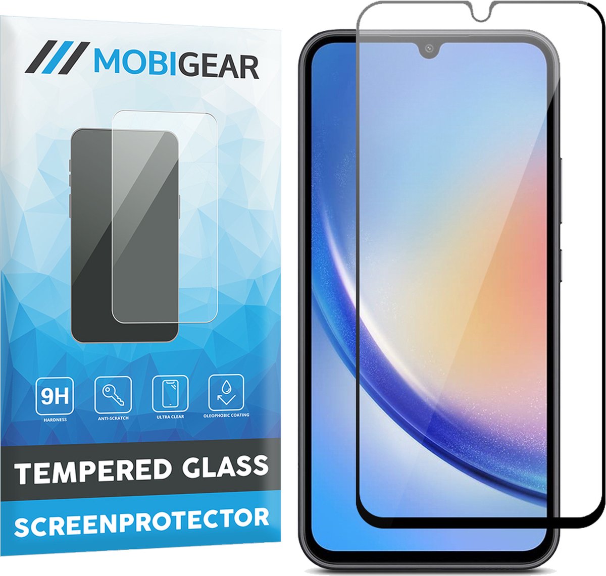 Mobigear Screenprotector geschikt voor Samsung Galaxy A34 Glazen | Mobigear Premium Screenprotector - Case Friendly - Zwart