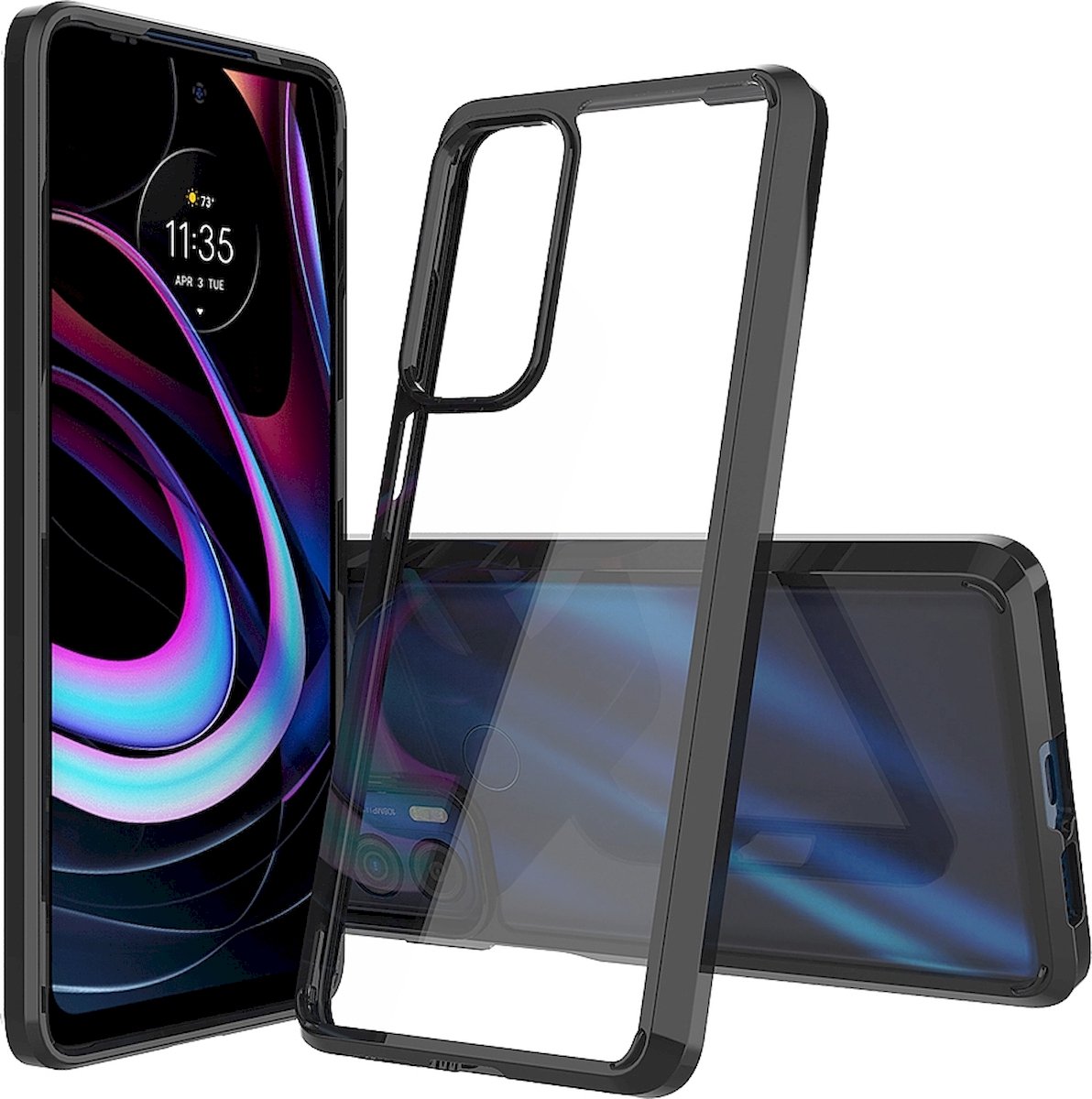 Mobigear Hoesje geschikt voor Motorola Edge (2021) Telefoonhoesje Hardcase | Mobigear Crystal Backcover | Edge (2021) Case | Back Cover - Transparant / Zwart