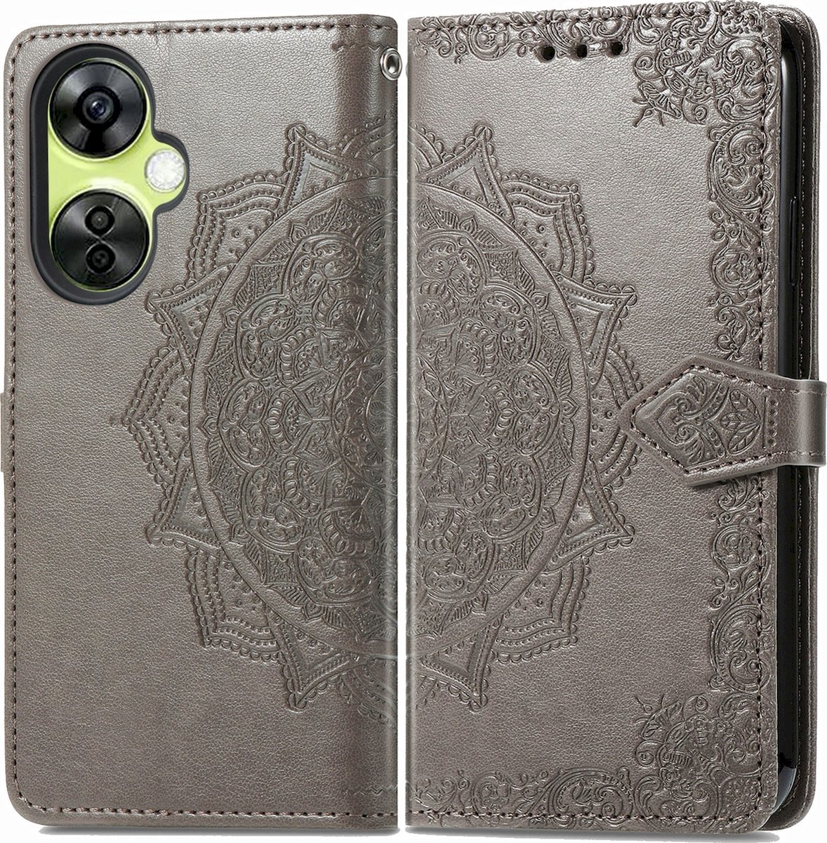 Mobigear Telefoonhoesje geschikt voor OnePlus Nord CE 3 Lite 5G Hoesje | Mobigear Dreamcatcher Bookcase Portemonnee | Pasjeshouder voor 3 Pasjes | Telefoonhoesje voor Pinpas / OV Kaart / Rijbewijs - Grijs