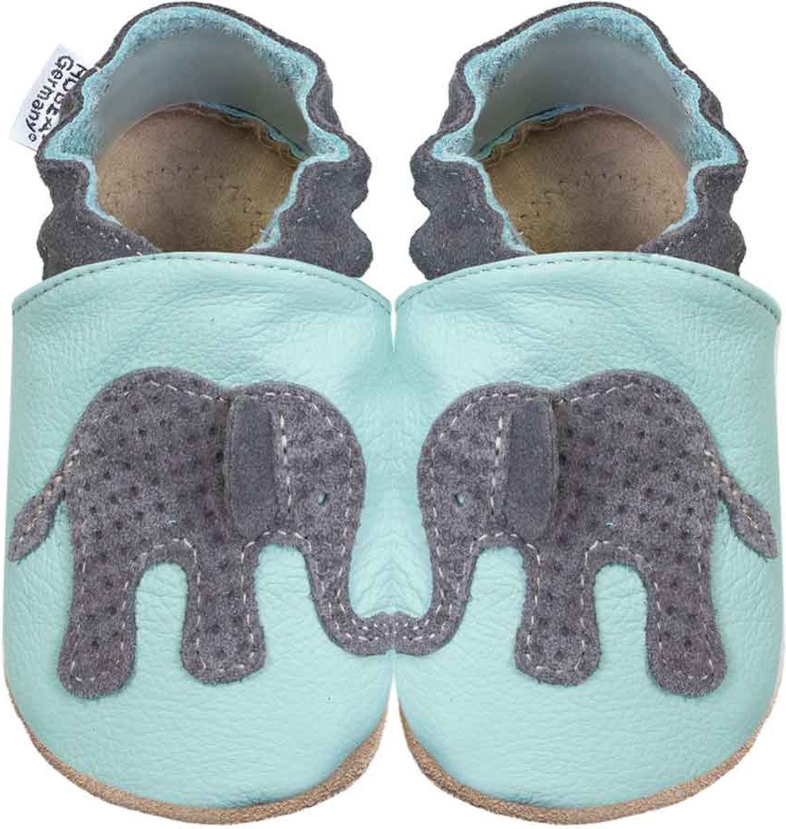 Hobea helderblauwe babyslofjes met olifant maat 22/23