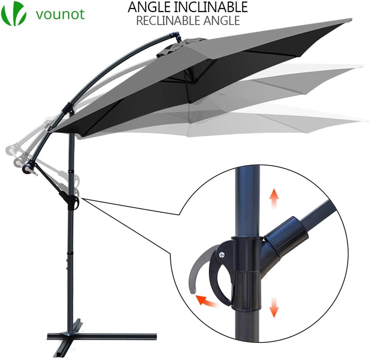 Grote zweefparasol met verrijdbare voet – uitstekende staat - Parasols