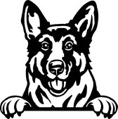 Sticker - Glurende Hond - Duitse Herder - Zwart - 25x20cm - Peeking Dog