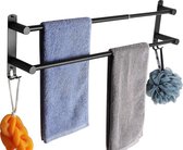 Porte-serviettes Zwart extensible 43-78 cm Geen perçage en acier inoxydable double porte-serviettes de salle de bain mural porte-serviettes de bain mural (noir 2 barres)