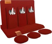 Placemats, afwasbaar, van vilt, 6-delige set, afwasbaar, hittebestendig, antislip, met onderzetter, bestekzakken voor keuken, eettafel, 44 x 32 cm, rood