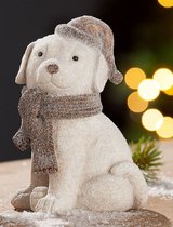 Hond polyresin muts & sjaal 17 cm hoog - herfstfiguur - winterfiguur - beeld - decoratie voor binnen - interieurdecoratie - herfstcollectie - wintercollectie - geschenk - cadeau - gift - verjaardag - Kerst - Nieuwjaar