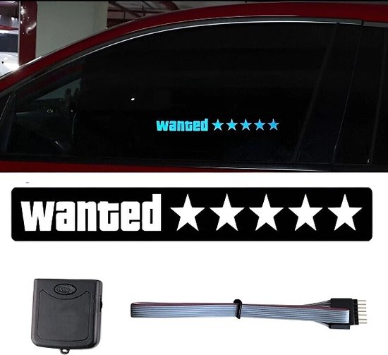 Fenêtre de voiture WANTED LED Lights - GTA 5 Star LED Neon Car Sticker -  Feux de