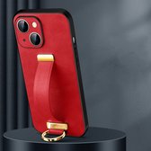 Sulada LeatherTexture backcover met handvat shockproof en lensbeschermer voor de iPhone 14 rood