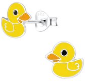 Joy|S - Zilveren eend oorbellen - 8 x 7 mm - geel eendje oorknoppen - kinderoorbellen