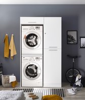 Wasmachine kast en linnenkast met bovenkast - Wasmachine kast en droger kast - Wasmachine ombouw - Wasmachine meubel - Wit